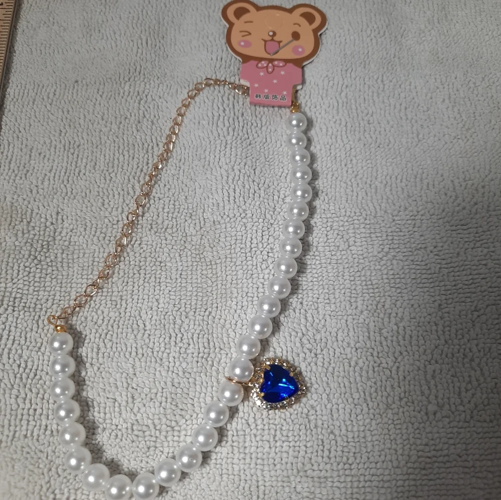 Pet Heart Pendant Necklace - Adjustable Collar with Fake Pearl for Cats N Dogs